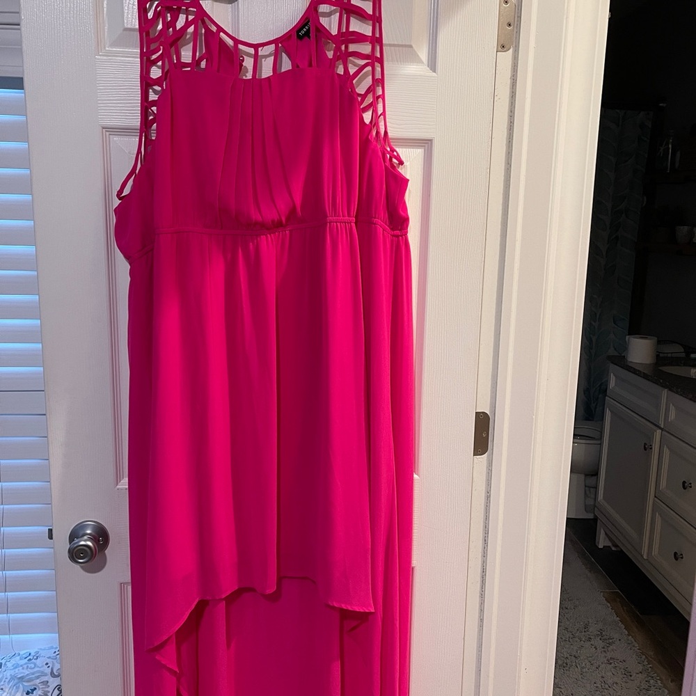 Torrid neon pink cage chest hi low chiffon dress size 5 - Picture 5 of 5
